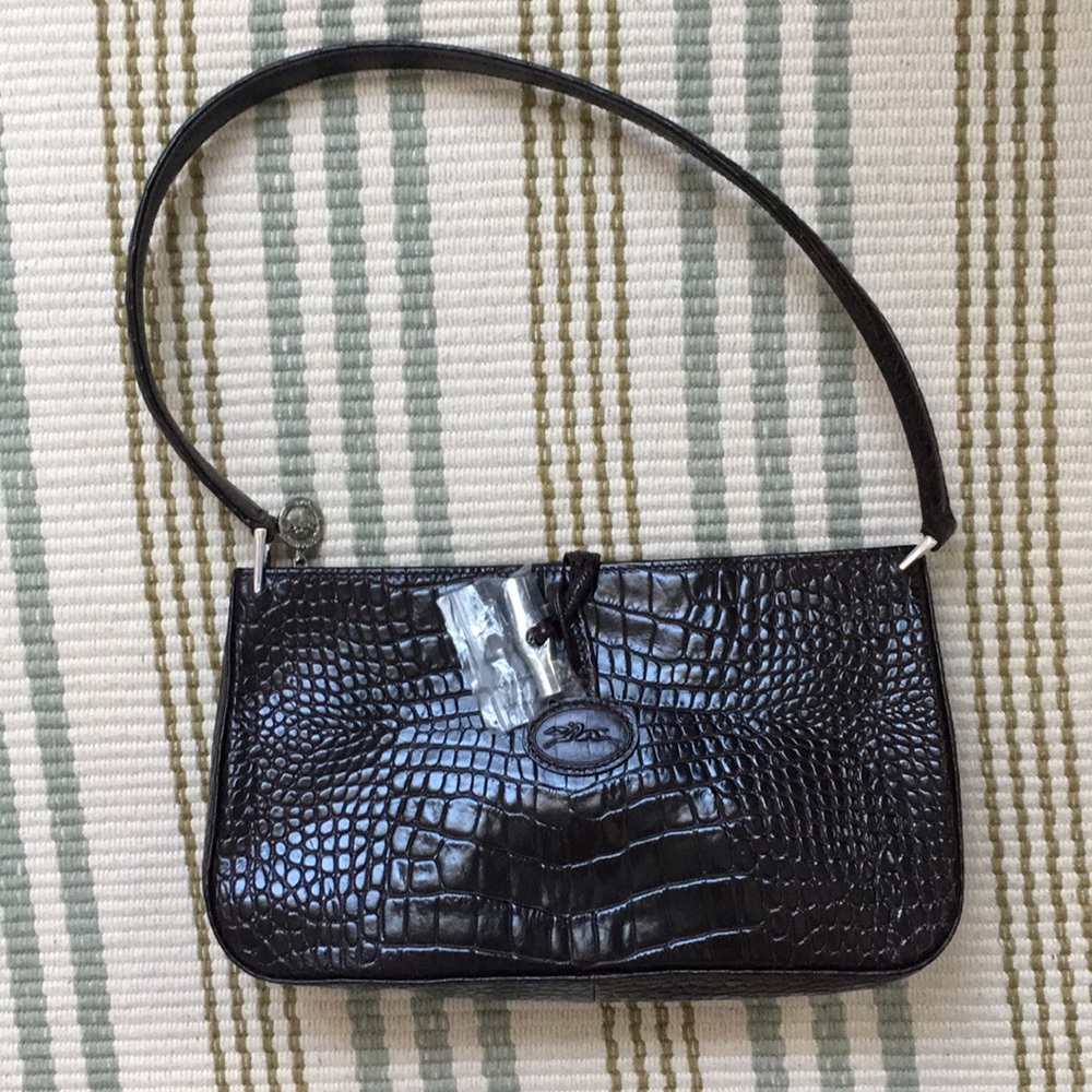 Longchamp dark brown embossed shoulder bag